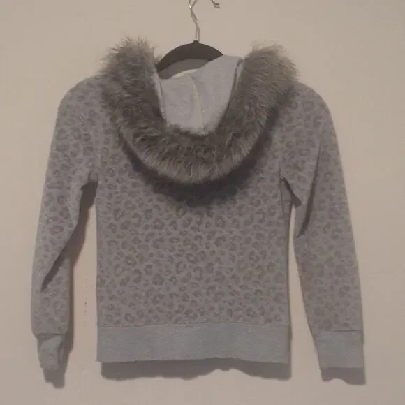 Justice grey leapordprint velour hoodie 8 - Picture 3 of 3